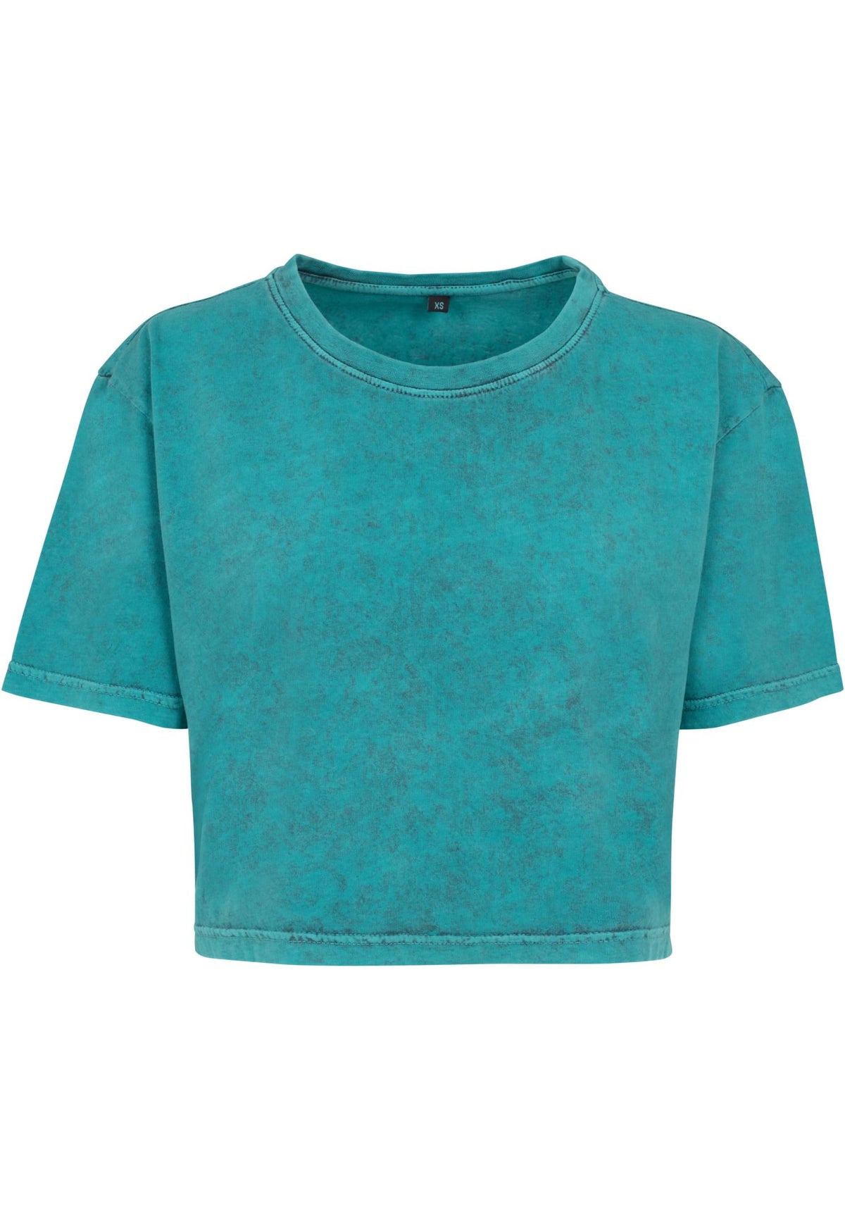 Ladies` Acid Washed Cropped Tee Teal Black – Produktansicht