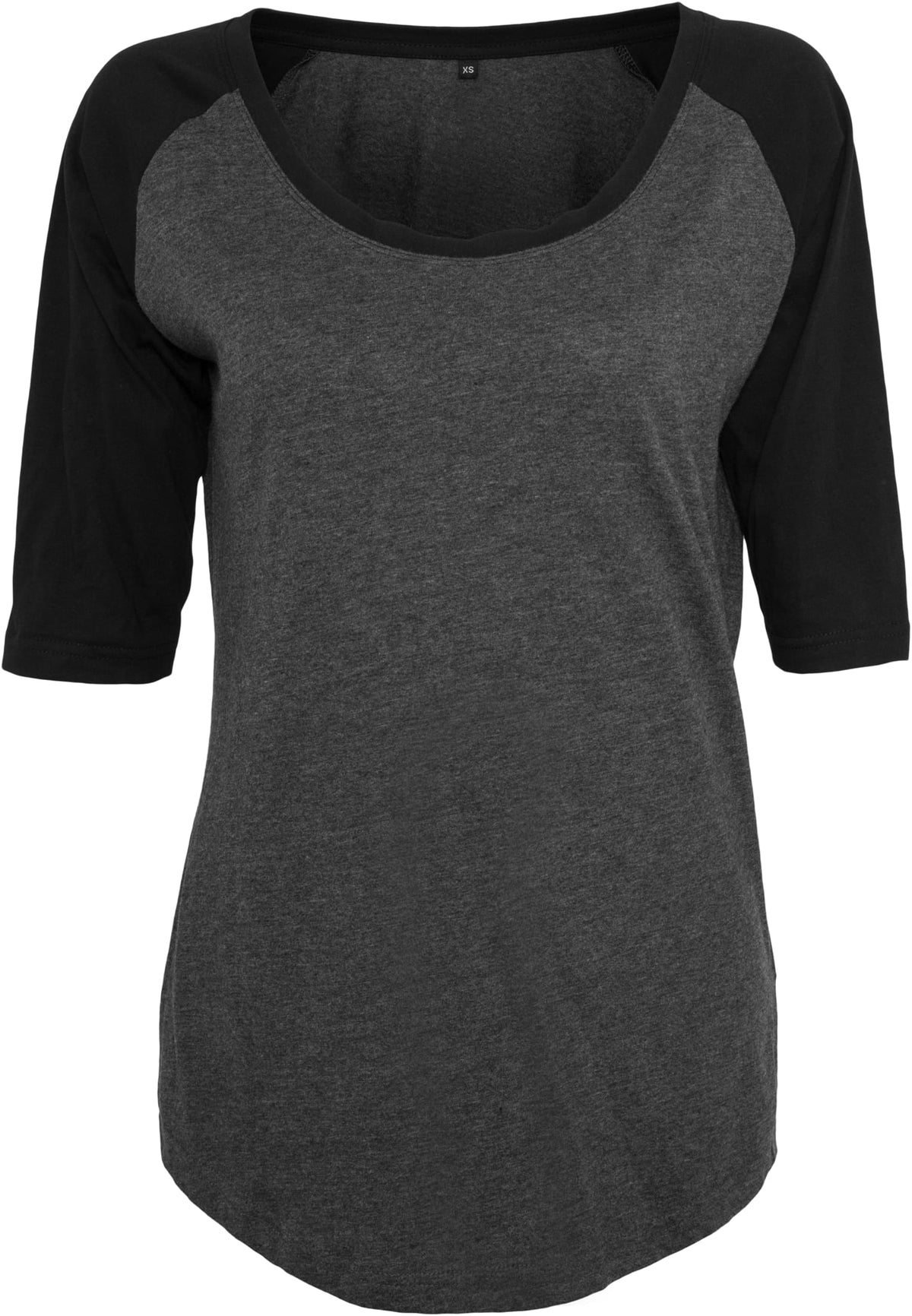 Ladies` 3/4 Contrast Raglan Tee Charcoal (Heather) / Black – Produktansicht