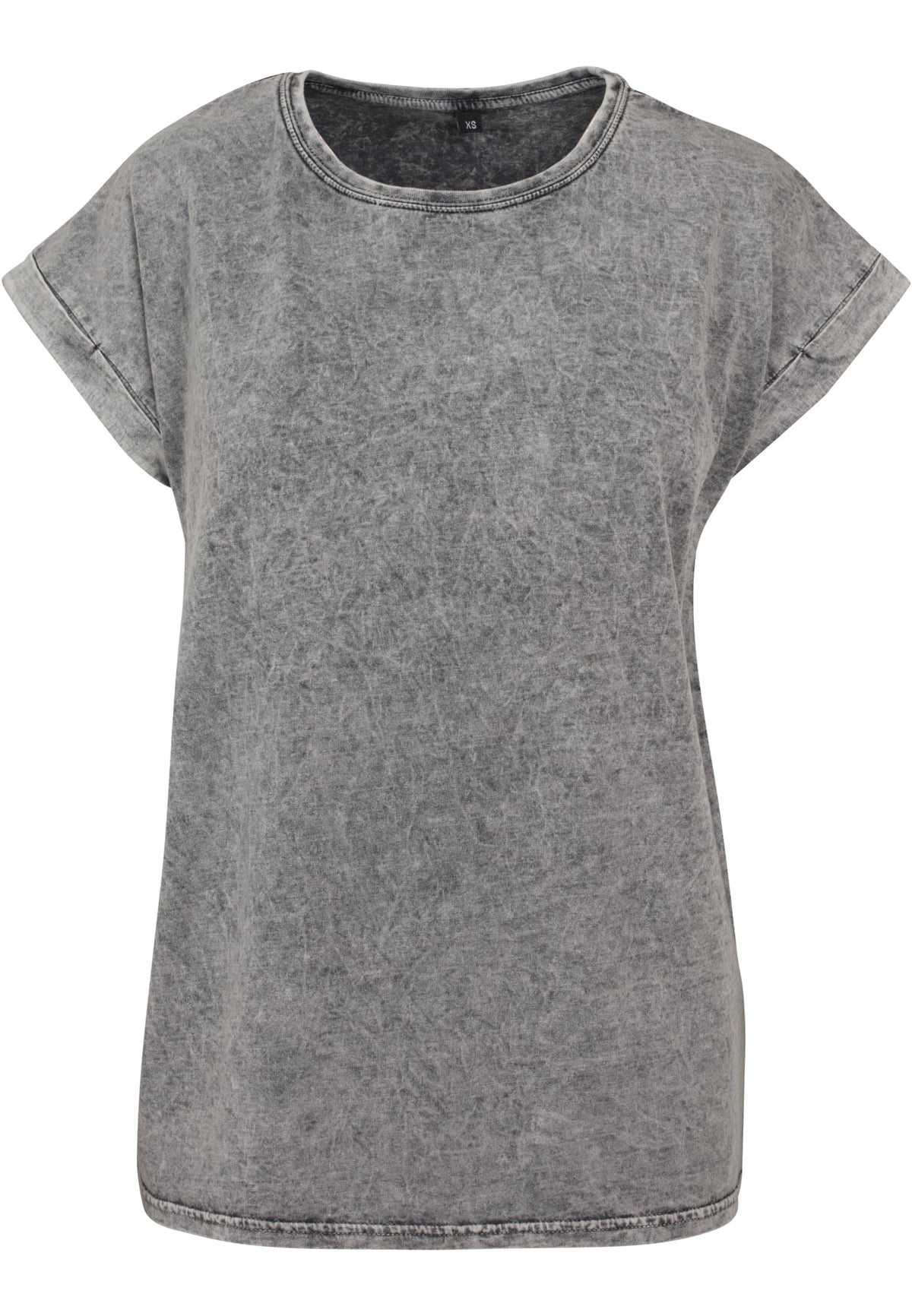 Ladies` Acid Washed Extended Shoulder Tee Grey Black – Produktansicht