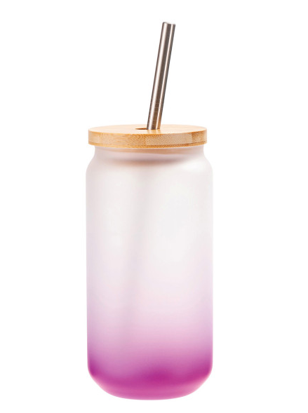 Glasbecher mit Bambusdeckel und Trinkhalm