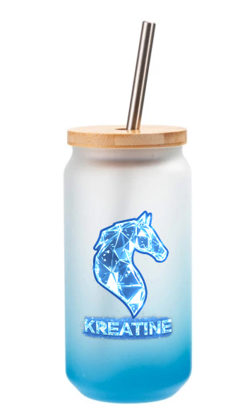 Kreatine Glasbecher mit Bambusdeckel und Trinkhalm