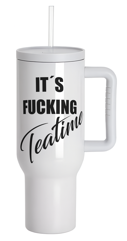 Teatime Edelstahl-Thermobecher mit Deckel und Trinkhalm